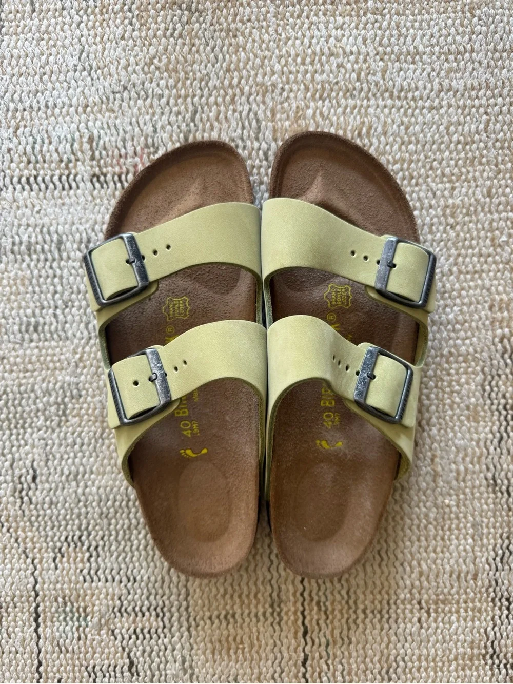 Birkenstock Arizona Nubuck Two-Buckle Sandals in Bamboo Pistachio Size 40